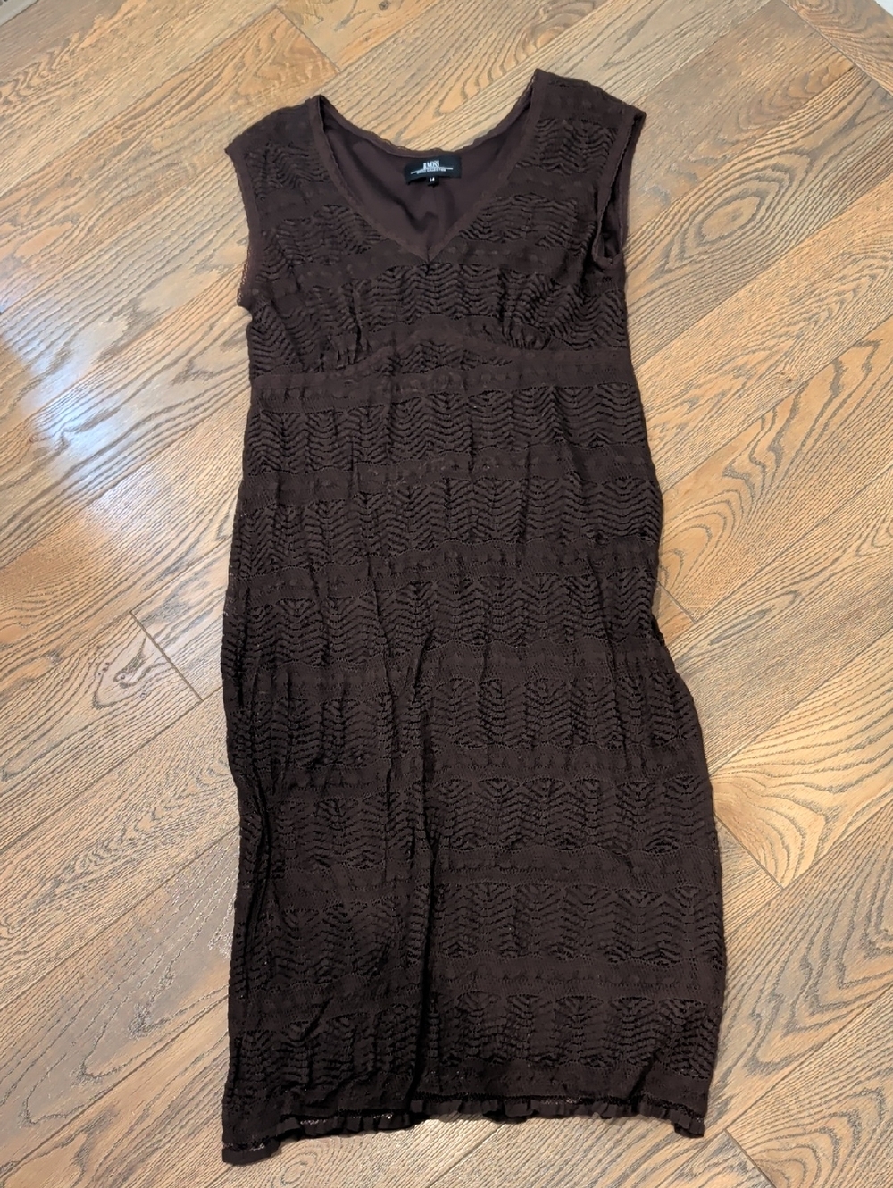 VINTAGE B. Moss Dark Brown Sleeveless V-Neck Knit Midi Dress